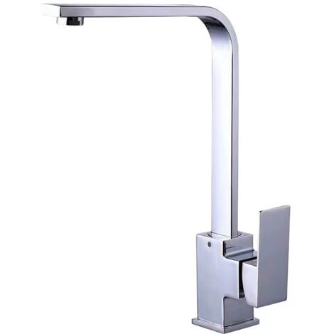 [JAMAIS UTILISÉ]Robinet de cuisine carré en acier inoxydable, robinet chaud et froid, montage sur pont pivotant à 360 degrés ,(Color : Chrome)