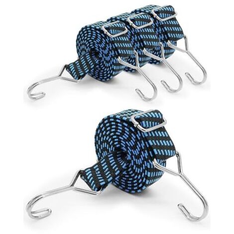 Lot de 4 tendeurs réglables en caoutchouc avec crochets - 2 m - Extra solides - Pour vélo, moto, voiture, camping (1/5)