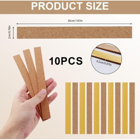 10 Bandes Autocollantes Liège 200x20x2mm - Bandes Murales Pour Chapeaux, Tableau Ou Décoration