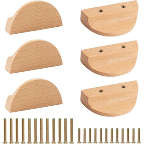 [JAMAIS UTILISÉ]6 Pack Half Moon Drawer Pulls Beech Wood Drawer Handles for Drawer Cabinet Cupboard (1/5)