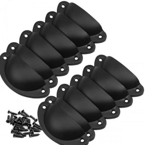 [JAMAIS UTILISÉ] 12Pcs Poignée Coquille Rétro Poignee de Meuble Vintage Bouton Tiroir Poignée avec Vis pour Armoire de Porte de Placard de cuisine (Noir) (1/5)