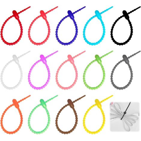 [JAMAIS UTILISÉ]27pcs Attache Silicone,Cravates Attaches de Câble en Silicone,Attaches De Câbles Réutilisables Et Flexibles,Idéal Pour Organiser Câbles,Sacs Et Objets Ménagers,Fixation Autobloquante E (1/5)