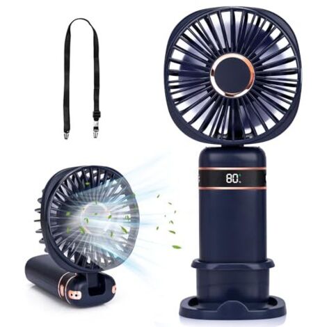 Ventilateur à main 20 heures + ventilateurs portatifs USB rechargeables avec 5 vitesses et écran d'alimentation, ventilateur de bureau à piles, petit ventilateur personnel avec socle