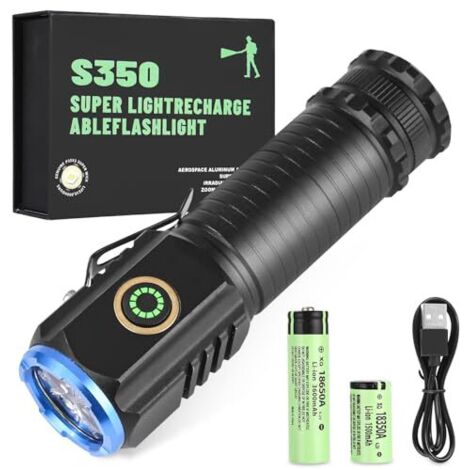 Lampe Torche LED Ultra Puissante, 2000 Lumens Lampe Torche Puissante Rechargeable USB, Mini Lampe de Poche con 5 Modes D'Éclairage, IPX6 Étanche Lampe Torche pour Camping,Randonnée et Urgence          (1/5)
