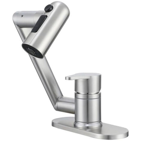 [JAMAIS UTILISÉ]Robinet de salle de bain à poignée unique 1 ou 3 trous, robinet pivotant à 1080 degrés, lavabo, robinet de lavabo, RV, caravane, yacht, salle de bain, robinet (brosse en nickel) (1/3)