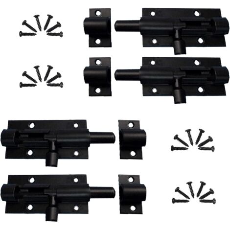 4 pcs Acier Inoxydable Loquet de Porte Coulissant, Loquet Verrou de Porte Coulissant pour Salle de Bain, Alliage d'Aluminium, avec Vis, pour Portail de Jardin, Cabanon, Wc (Noir) (1/5)
