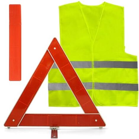 2in1 Kit Gilet de sécurité et Triangle, Gilet réfléchissant pour Moto et Support pour Triangle de signalisation, Triangle Pliable pour Voiture, avec Mallette de Rangement