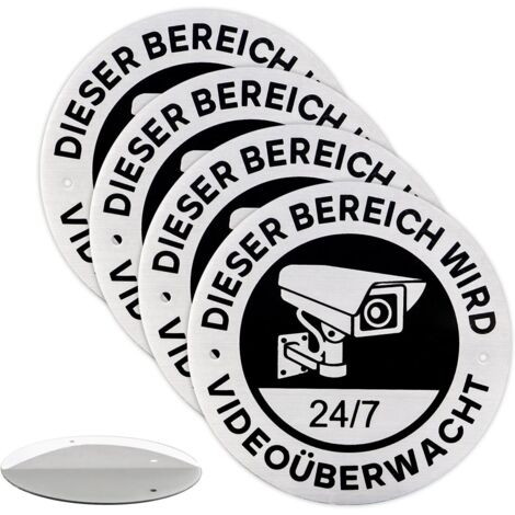 [JAMAIS UTILISÉ]4 x CCTV Signs Diameter 10cm Self Adhesive Aluminium CCTV Signs for CCTV, Private Field, CCTV Sticker, Round (1/5)