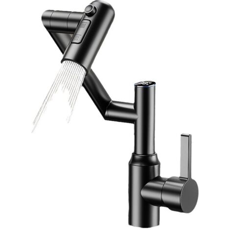 [JAMAIS UTILISÉ]Robinet en acier inoxydable 304 lavabo salle de bain multifonctionnel bras robotisé robinet chat qui fait signe affichage universel des chiffres gris foncé (1/5)