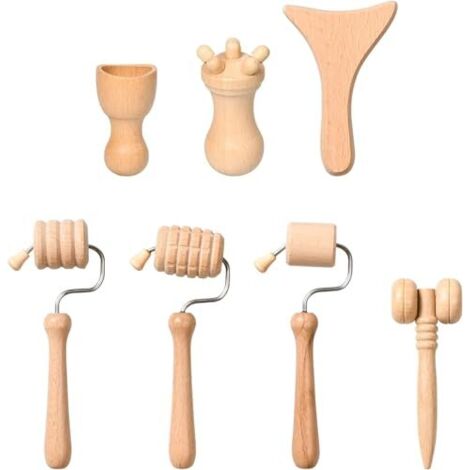 [JAMAIS UTILISÉ]7 Pièces Kit Visage, Bois Outils de Massage en Bois, Rouleau De Relaxation En Bambou Appareil De Roller Manuel pour Soins du Visage, Palper Rouler Anti Cellulite, Gua Sha (1/5)