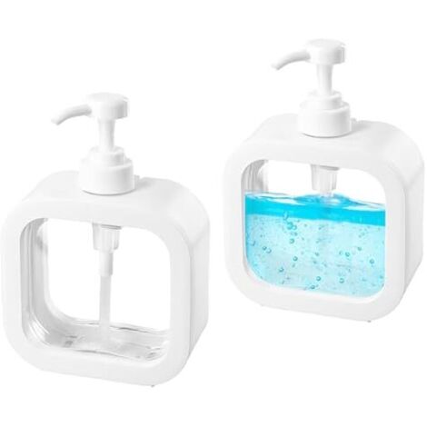 Distributeur Savon, 2 Pièces Liquide Distributeur Savon, 500 ML Distributeur Savon Cuisine Distributeur, Distributeur Liquide Vaisselle Distributeur Shampoing et Gel Douche Salle de Bain