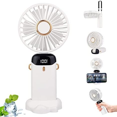 [JAMAIS UTILISÉ]Mini Ventilateur, Ventilateur A Main Petit Ventilateur 5000mAh Ventilateur USB Ventilateur Portatif, avec Tablette D'aromathérapie et Cordon (Blanc)