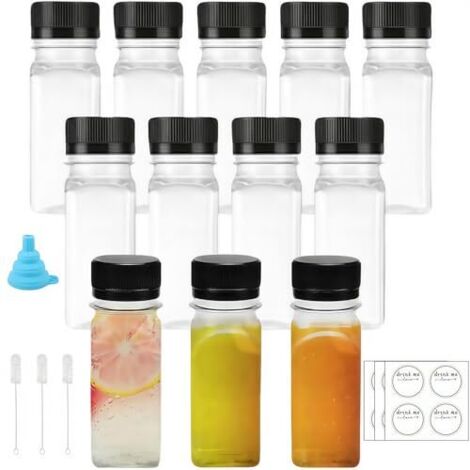 12 Mini-Bouteille Plastique, Bouteilles jus Plastique, Bouteilles Réutilisables, Bouteille Jus Fruits, PET Transparent de qualité Alimentaire, Avec Bouchon Hermétique, pour eau, Café Glacé, Smoothies (1/5)