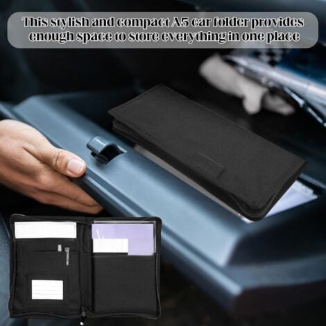 Porte Documents Voiture Organisateur WiDream Organisateur Boîte à Gants Voiture - Porte-Documents A5 - Tissu Oxford - Noir Rangement Carte Immatriculation