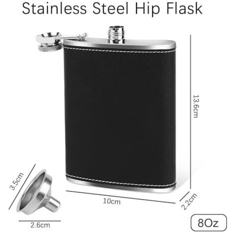 Flasque à Alcool En Acier Inoxydable Avec Revêtement Simili Cuir Noir Et Deux Gobelets - Marque CAT