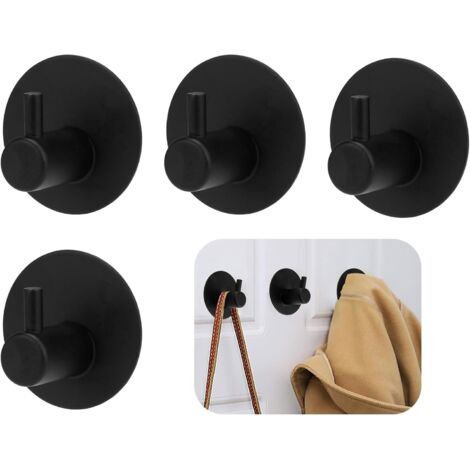 Crochet Adhesif Mural Noir 4 Pièces, Patere Salle de Bain en Acier Inoxydable Noir, Lot de 4, Installation Sans Perçage pour Cuisine, Salle de Bain et Chambre, Porte-Serviettes (1/5)