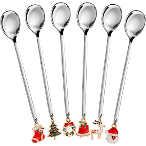[JAMAIS UTILISÉ]Christmas Spoon Stainless Steel Stirring Spoon with Pedant Coffee Spoon Tea Spoon Dessert Spoon Mixing Spoon Soup Spoon Xmas Spoon Package for Party Table Decorations (6 Pack)