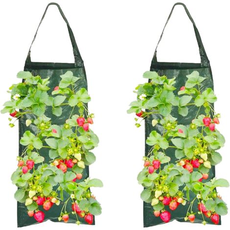 [JAMAIS UTILISÉ]2 Pièces Sac de Plantation Suspendu, Culture à Fraises Avec 8 Trous, Respirant, Pour Légumes, Fleurs, Extérieur (Vert) (1/5)