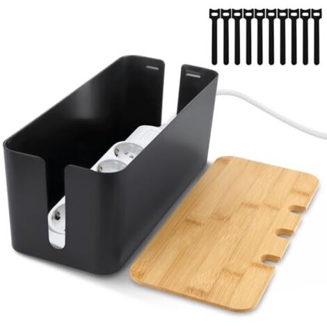 Boîte De Rangement Pour Câbles Avec Couvercle En Bambou - Cache Câbles Désordonnés, Sécurisé Pour Bureau