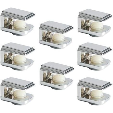 Support Étagère Verre Support d'Étagère Réglable et Adaptable d'Épaisseur de 5-8MM pour Salle de Bain, Fixation Murale à Vis, Finition Chrome Poli en Alliage de Zinc, 8 Pcs, EBL1015-8P (1/4)