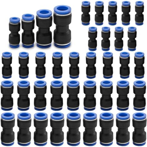 40 Pcs Push-in raccord pneumatique Kit, adaptateur de ligne d'air pu à libération rapide en plastique bidirectionnel, (6mm, 8mm, 10mm, 12mm) (1/4)