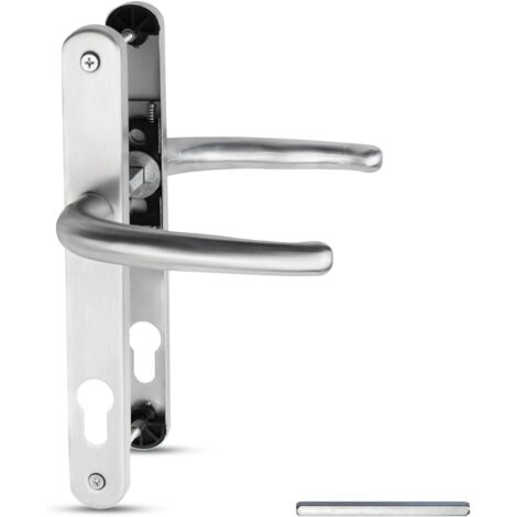 1 jeu Nickel satiné de poignées de porte UPVC en acier inoxydable 304, distance de 92mm, distance de 210mm entre les trous de vis, longueur la plaque de 243mm, convient aux portes extérieures (1/4)