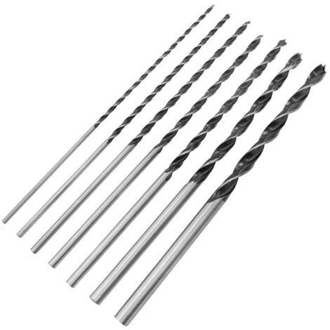 Lot de 7 forets à bois de 300 mm, forets hélicoïdaux extra longs en acier au carbone de 4 à 12 mm, forets hélicoïdaux à trois pointes pour le travail du bois (1/5)