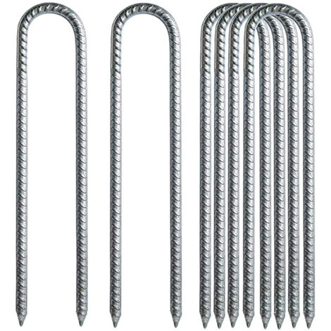 6 pièces 30CM Piquets de Sol en Forme de U, Acier galvanisé Ancrage de Tente Clous de Trampoline Crochets pour la sécurisation de clôtures, tentes, auvents, Camping, Trampolines