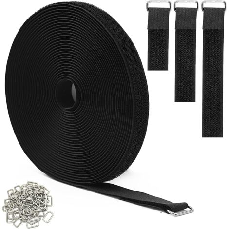 Bande de 10 m avec 50 boucles en métal, bandes de 2.5 cm d'épaisseur, bande solide, longueur de coupe libre, sangle pour l'extérieur, refermable, noir (1/4)