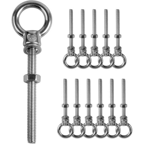 12 PCs. Boulons à Œil M6 x 60mm Anneaux de Levage Vis 304 Acier Inoxydable Crochets à Visser (1/4)