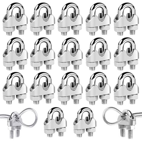 [JAMAIS UTILISÉ]18 Pièces Serre Cable Acier,Serre Cable Inox 304 U Boulon Clip de Câble Métalliques,Pour Câble Métallique en Acier de M3 mm/M4 mm/M5 mm,Corde (Trois Tailles)