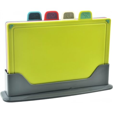 4 Pièces Planches à Découper en Plastique, 30CM x 20CM Multicolore Épaisse Antidérapante Sans BPA Planches à Découper avec Rangement Support pour Cuisine Différents D'aliments (4 Couleurs) (1/5)