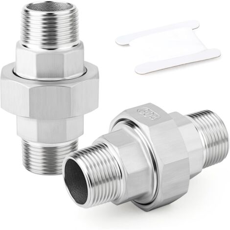 [JAMAIS UTILISÉ]2 Piece 1/2" BSP Male Stainless Steel 304 Pipe Fitting, Union, Threaded Adapter for Water/Oil/Gas (1/4)