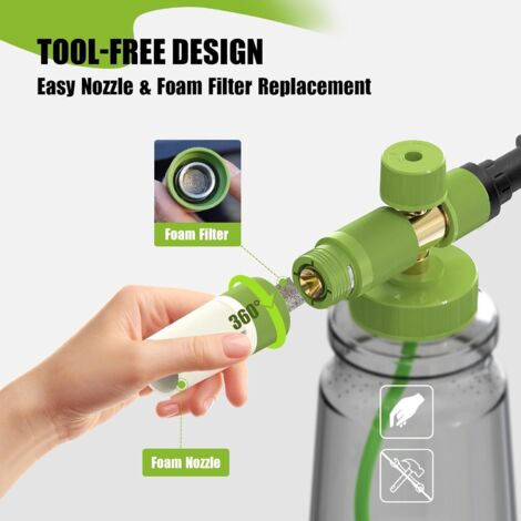 Lance à Mousse à Neige Améliorée Pour Nettoyeur Haute Pression Karcher - Bouteille 1L Avec Bouton Réglable Et Buse 180 Bar - Accessoire Lavage Voiture
