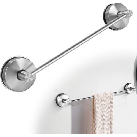 43cm Porte-Serviettes à Ventouse 304 Acier INOX Crochets à Ventouse sans Percer, Barre Porte-Serviettes de Salle de Bain étanche à Vide Capacité de Charge 5KG/PC Argent pour Paroi de Douche (1/5)