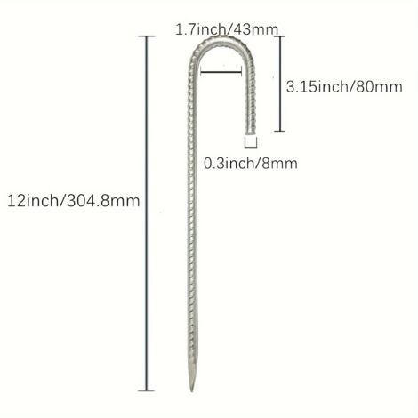 Lot De 6 Piquets D’Ancrage Sol En Acier Galvanisé 30 Cm – Crochets J Robustes Pour Tentes, Auvent, Clôture, Trampoline, Parasol