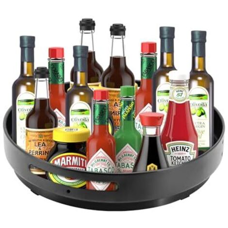 Étagère à épices rotative de 31 cm - Plateau tournant en métal - Plateau tournant - Organiseur pour armoire, plan de travail, armoire, table dans la cuisine, garde-manger (acier, noir)