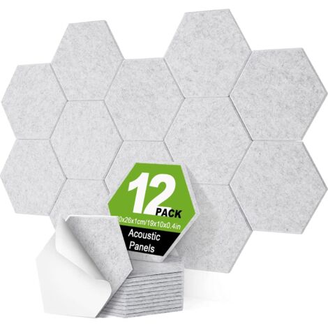 Panneau Acoustique,Hexagonal Auto-Adhésif Mousse Acoustique,12 Comprimés Panneau Acoustique Mural Pour Studio d'Enregistrement,Bureau,Chambre à Coucher,30x26x1cm (Gris) (1/5)