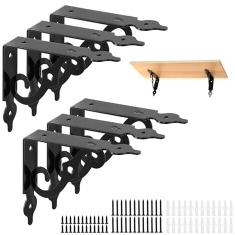 6 Pièces support etagere murale L-forme, equerre etagere flottant 14x11 cm, support d'étagère en métal noir avec vis (1/5)