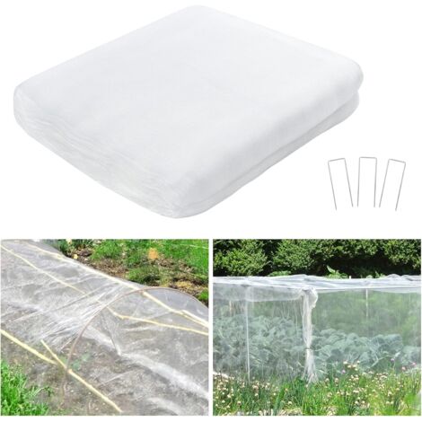 [JAMAIS UTILISÉ]2x10m Filet Anti Insecte avec 15 Clous en Forme de U Filet de Jardin Filets Anti-Oiseaux Filet de Protection pour Plantes, Fleurs, Légumes et Fruits (Blanc, Mailles: 1mmx1mm) (1/4)