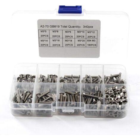 [JAMAIS UTILISÉ]Vis et écrous pour douilles hexagonales, en acier inoxydable, à tête plate en croix - Kit de 340 pièces M3 304 (1/5)