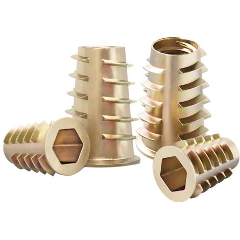 20 Pièces Écrou Hexagonal Fileté en, M4 x 15mm Filetés à Tête Plate, Écrous à Insert Fileté en Forme d'échelle pour Meubles en Bois