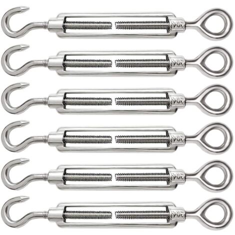 [JAMAIS UTILISÉ]6 Pièces Tendeur Cable M6 Tendeur Cable Inox 304 Réglable Crochet de Ridoir et Oeil pour Tendeur de Fil Cable Acier Corde Crochet Tendeur Accessoires (1/5)