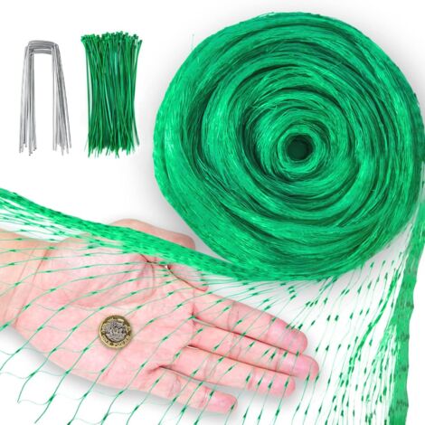 4M x 10M Filet Anti Oiseaux avec 10 Piquets de Jardin en Forme U et 50 Attaches Câble, Vert Filets Protection pour Potager Bassin Volière Arbres Plantes Étang, 004-5