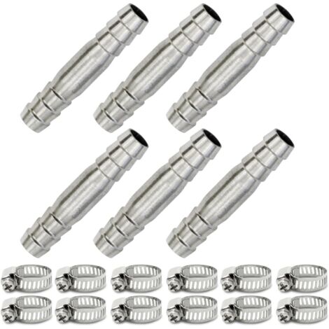 6 pièces Raccords à embout, 6 mm 2 voies droites en acier inoxydable 304 Raccord à embout avec 12 pinces (1/4)