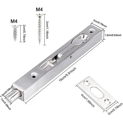 Verrou à Glissière Longue 88mm En Acier Inoxydable - Loquet De Sécurité Pour Porte