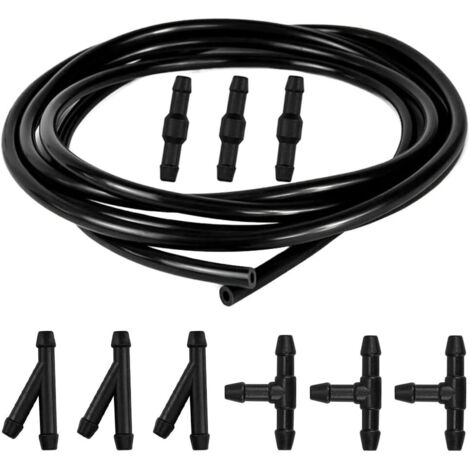 3 m Windscreen Wiper Hose Kit with 9 Pieces Hose Connector (Type Y I T), Washer Wiper Hose, Windshield Hose Connector, Black (1/5)