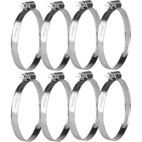 8 Pcs Collier de Serrage Tuyau Réglable 100-120 mm, Collier de Serrage en Acier Inoxydable, Colliers de Serrage à Vis Metallique, Boulons Collier Durite pour Tuyaux de Essence Diesel Piscine (1/5)