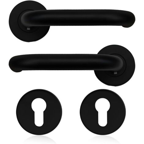 [JAMAIS UTILISÉ]1 Pcs de boutons de poignée de porte noir mat en acier inoxydable, accessoires de porte pour porte de chambre, forme C, avec panneau de finition de trou de style européen (1/4)