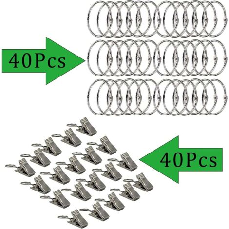 Lot De 60 Anneaux De Rideau Blanc Métal 25mm Antirouille Avec Clips Amovibles - Faciles à Installer